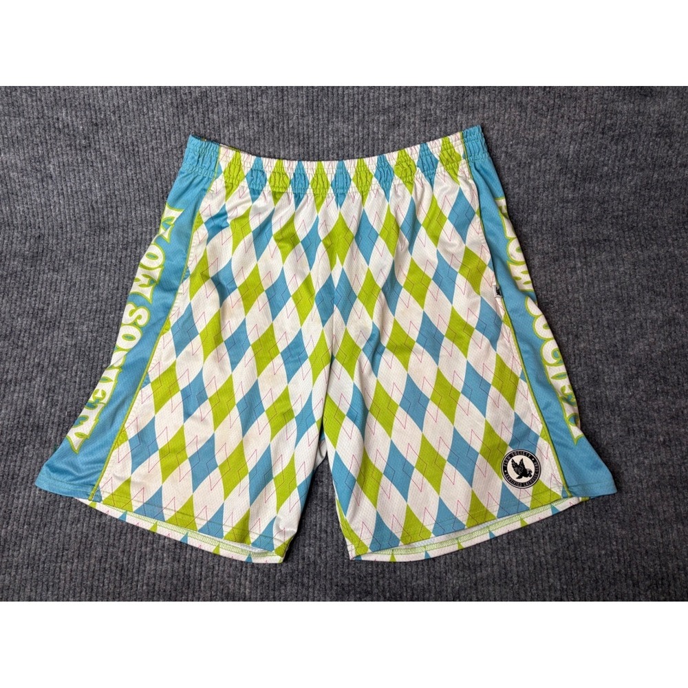 Vintage Flow Society Mens Youth Large Lacrosse Shorts Argyle Blue Green Mesh